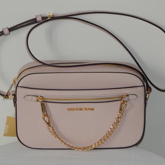 NWT Michael Kors Jet Set Item Leather LG EW Zip Chain XBody Bag Powder Blush - Picture 3 of 10